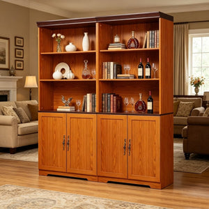 English Elm Freely Modular Mdf Bookcase Set with Adjustable Open Shelving and Enclosed Storage Doors Dark Oak W2899S00030