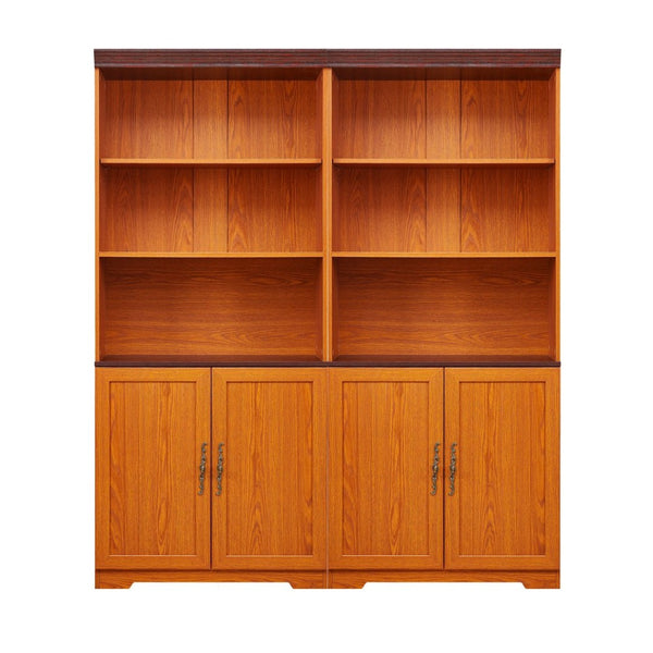 English Elm Freely Modular Mdf Bookcase Set with Adjustable Open Shelving and Enclosed Storage Doors Dark Oak W2899S00030