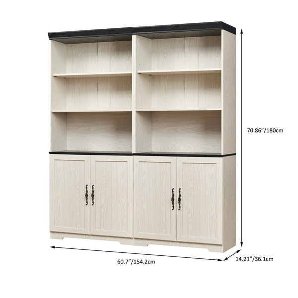 English Elm Freely Modular Mdf Bookcase Set with Adjustable Open Shelving and Enclosed Storage Doors White W2899S00031