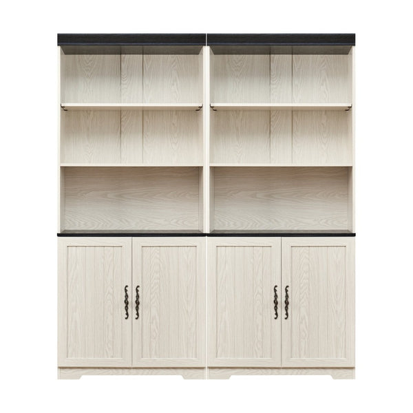 English Elm Freely Modular Mdf Bookcase Set with Adjustable Open Shelving and Enclosed Storage Doors White W2899S00031