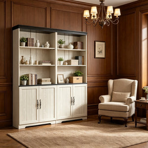 English Elm Freely Modular Mdf Bookcase Set with Adjustable Open Shelving and Enclosed Storage Doors White W2899S00031