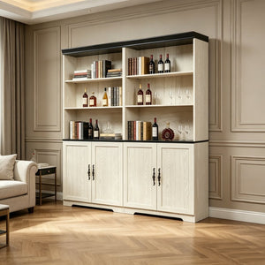 English Elm Freely Modular Mdf Bookcase Set with Adjustable Open Shelving and Enclosed Storage Doors White W2899S00031