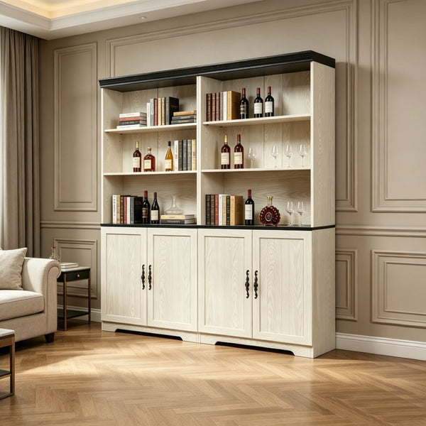 English Elm Freely Modular Mdf Bookcase Set with Adjustable Open Shelving and Enclosed Storage Doors White W2899S00031