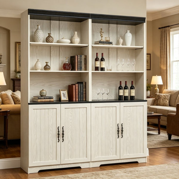 English Elm Freely Modular Mdf Bookcase Set with Adjustable Open Shelving and Enclosed Storage Doors White W2899S00031