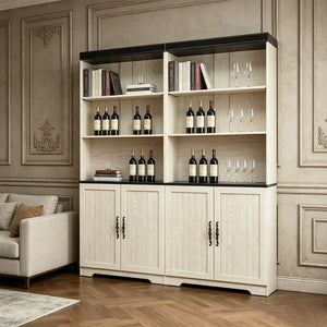 English Elm Freely Modular Mdf Bookcase Set with Adjustable Open Shelving and Enclosed Storage Doors White W2899S00031