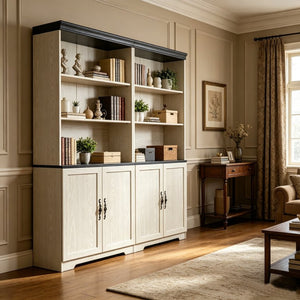 English Elm Freely Modular Mdf Bookcase Set with Adjustable Open Shelving and Enclosed Storage Doors White W2899S00031