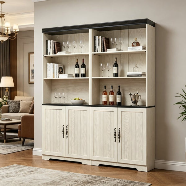 English Elm Freely Modular Mdf Bookcase Set with Adjustable Open Shelving and Enclosed Storage Doors White W2899S00031