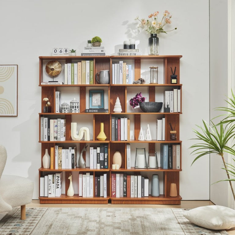English Elm Set of 2 Modular Open Bookcases with Wood Grain Finish for Living Room or Home Office W2899S00032