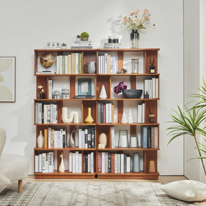 English Elm Set of 2 Modular Open Bookcases with Wood Grain Finish for Living Room or Home Office W2899S00032