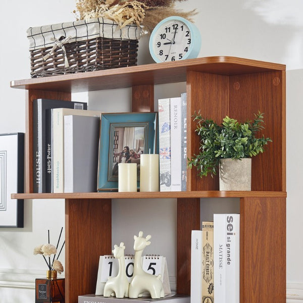 English Elm Set of 2 Modular Open Bookcases with Wood Grain Finish for Living Room or Home Office W2899S00032