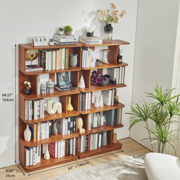 English Elm Set of 2 Modular Open Bookcases with Wood Grain Finish for Living Room or Home Office W2899S00032