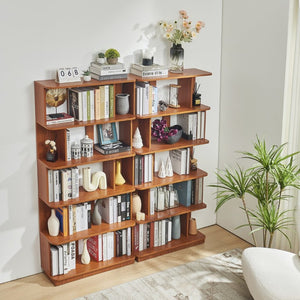English Elm Set of 2 Modular Open Bookcases with Wood Grain Finish for Living Room or Home Office W2899S00032