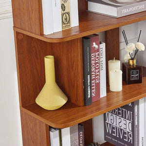 English Elm Set of 2 Modular Open Bookcases with Wood Grain Finish for Living Room or Home Office W2899S00032