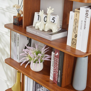 English Elm Set of 2 Modular Open Bookcases with Wood Grain Finish for Living Room or Home Office W2899S00032