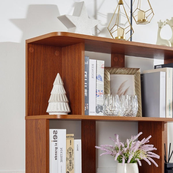 English Elm Set of 2 Modular Open Bookcases with Wood Grain Finish for Living Room or Home Office W2899S00032