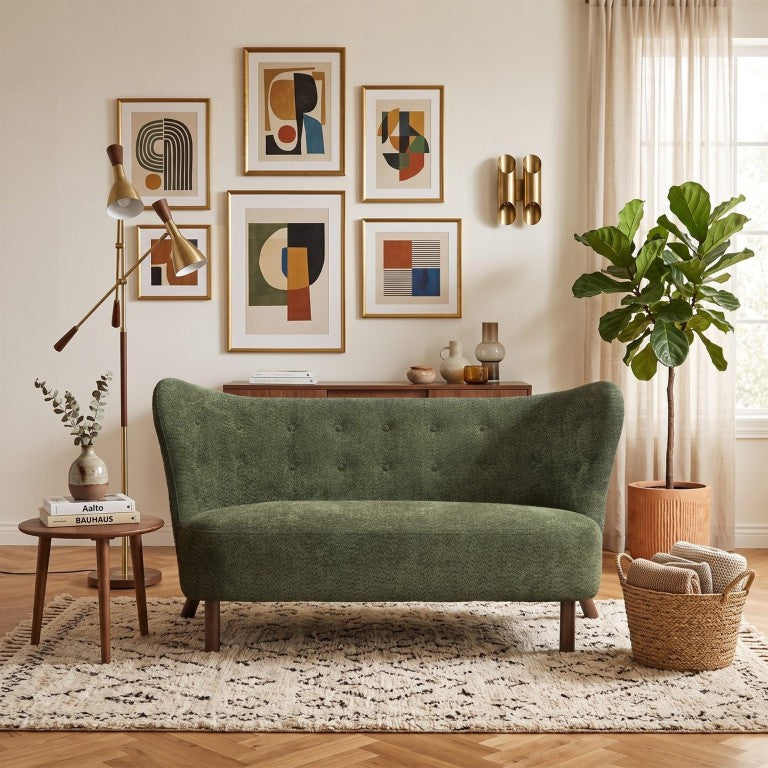 English Elm Nordic Armless Loveseat Chenille Upholstered Curved Tufted Back for Study or Living Room W2901P463465