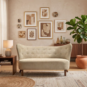 English Elm Nordic Chenille Loveseat Button Tufted Curved Back Armless Sculptural Living Room Sofa Camel W2901P463468