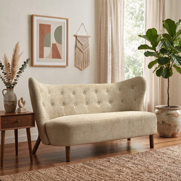 English Elm Nordic Chenille Loveseat Button Tufted Curved Back Armless Sculptural Living Room Sofa Camel W2901P463468