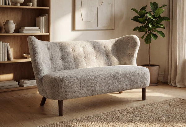 English Elm Nordic Chenille Loveseat Button Tufted Curved Back Armless Sculptural Living Room Sofa Camel W2901P463468