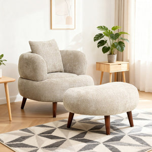 English Elm Nordic Chenille Bucket Chair with Ottoman and Pillow Cozy Lounge Seating for Living Room Camel W2901P514980