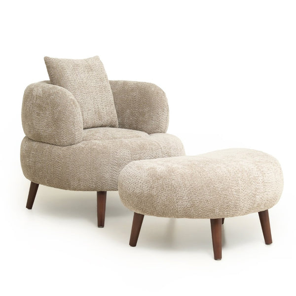 English Elm Nordic Chenille Bucket Chair with Ottoman and Pillow Cozy Lounge Seating for Living Room Camel W2901P514980