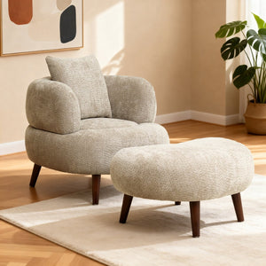English Elm Nordic Chenille Bucket Chair with Ottoman and Pillow Cozy Lounge Seating for Living Room Camel W2901P514980