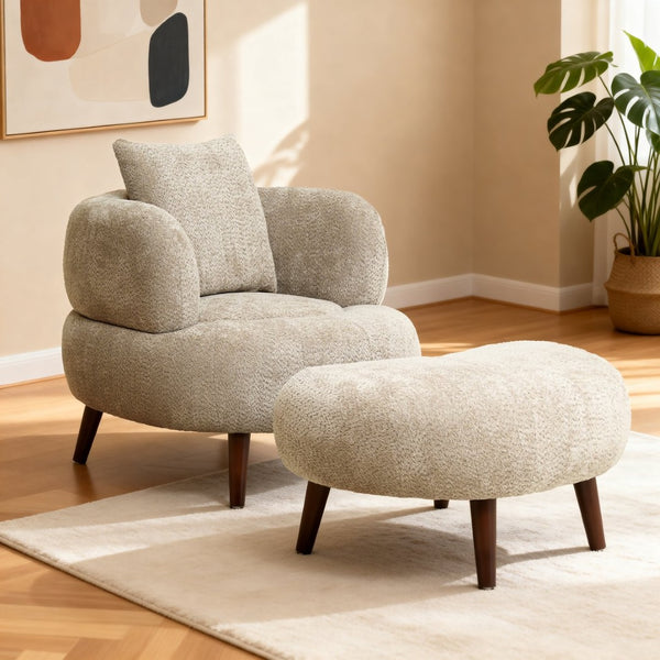 English Elm Nordic Chenille Bucket Chair with Ottoman and Pillow Cozy Lounge Seating for Living Room Camel W2901P514980