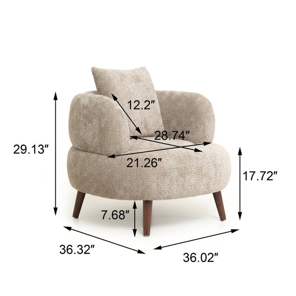 English Elm Nordic Chenille Bucket Chair with Ottoman and Pillow Cozy Lounge Seating for Living Room Camel W2901P514980
