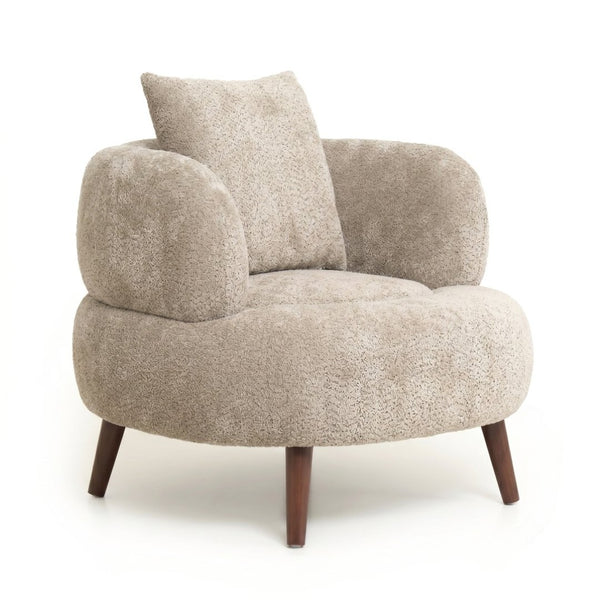 English Elm Nordic Chenille Bucket Chair with Ottoman and Pillow Cozy Lounge Seating for Living Room Camel W2901P514980