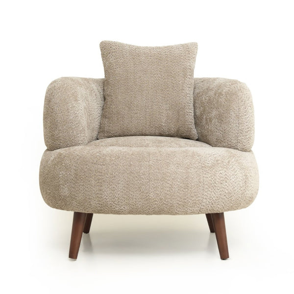 English Elm Nordic Chenille Bucket Chair with Ottoman and Pillow Cozy Lounge Seating for Living Room Camel W2901P514980