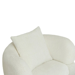 English Elm Nordic Chenille Bucket Chair with Ottoman and Pillow Cozy Lounge Seating for Living Room Antique White W2901P514981