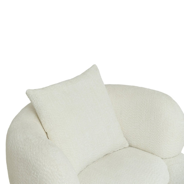 English Elm Nordic Chenille Bucket Chair with Ottoman and Pillow Cozy Lounge Seating for Living Room Antique White W2901P514981