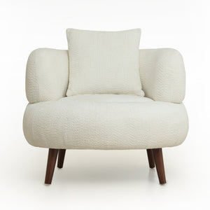 English Elm Nordic Chenille Bucket Chair with Ottoman and Pillow Cozy Lounge Seating for Living Room Antique White W2901P514981