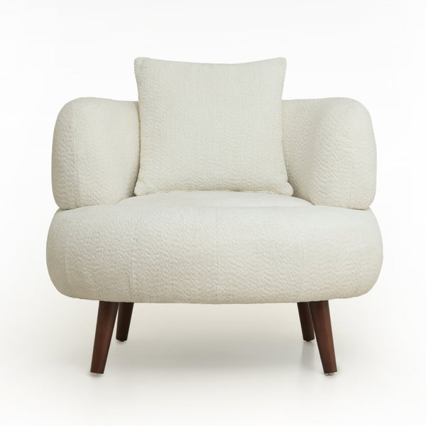 English Elm Nordic Chenille Bucket Chair with Ottoman and Pillow Cozy Lounge Seating for Living Room Antique White W2901P514981