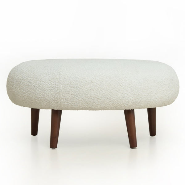 English Elm Nordic Chenille Bucket Chair with Ottoman and Pillow Cozy Lounge Seating for Living Room Antique White W2901P514981
