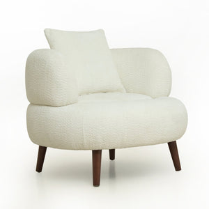 English Elm Nordic Chenille Bucket Chair with Ottoman and Pillow Cozy Lounge Seating for Living Room Antique White W2901P514981