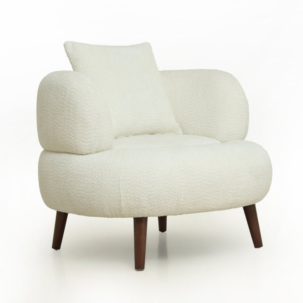 English Elm Nordic Chenille Bucket Chair with Ottoman and Pillow Cozy Lounge Seating for Living Room Antique White W2901P514981