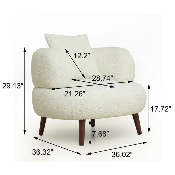 English Elm Nordic Chenille Bucket Chair with Ottoman and Pillow Cozy Lounge Seating for Living Room Antique White W2901P514981