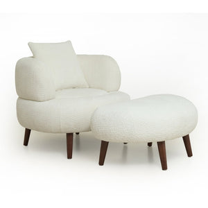 English Elm Nordic Chenille Bucket Chair with Ottoman and Pillow Cozy Lounge Seating for Living Room Antique White W2901P514981