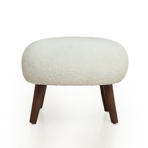 English Elm Nordic Chenille Bucket Chair with Ottoman and Pillow Cozy Lounge Seating for Living Room Antique White W2901P514981