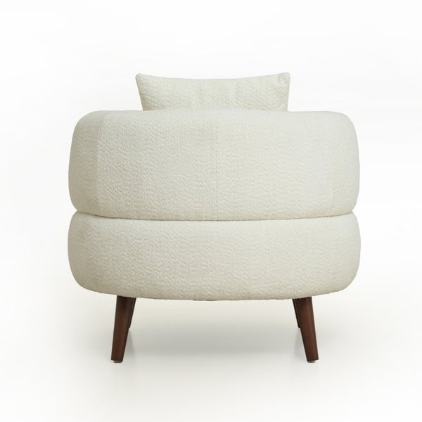 English Elm Nordic Chenille Bucket Chair with Ottoman and Pillow Cozy Lounge Seating for Living Room Antique White W2901P514981