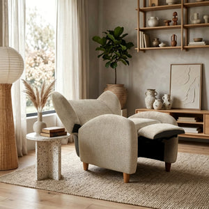 English Elm Nordic Chenille Accent Chair Curved Reclining Design for Reading Nook or Study Lounge Camel W2901P517650