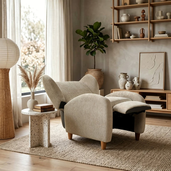 English Elm Nordic Chenille Accent Chair Curved Reclining Design for Reading Nook or Study Lounge Camel W2901P517650