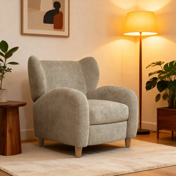 English Elm Nordic Chenille Accent Chair Curved Reclining Design for Reading Nook or Study Lounge Camel W2901P517650