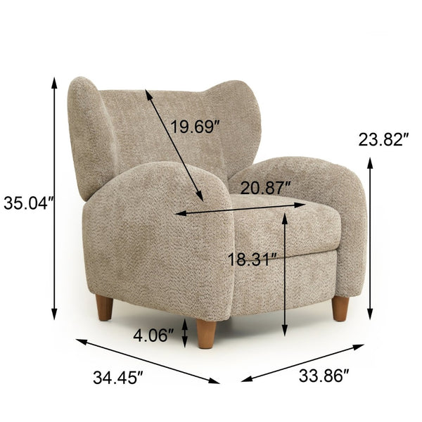 English Elm Nordic Chenille Accent Chair Curved Reclining Design for Reading Nook or Study Lounge Camel W2901P517650
