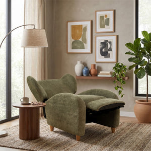 English Elm Nordic Chenille Accent Chair Curved Reclining Design for Reading Nook or Study Lounge Olive Green W2901P517651