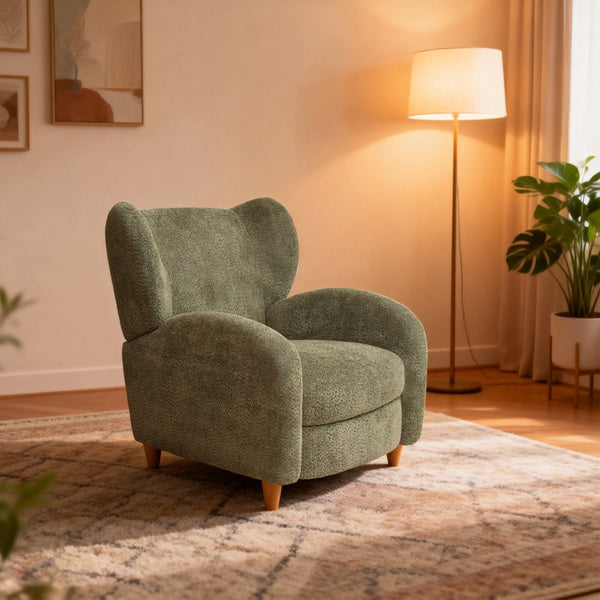 English Elm Nordic Chenille Accent Chair Curved Reclining Design for Reading Nook or Study Lounge Olive Green W2901P517651