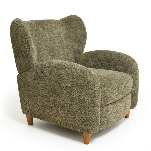 English Elm Nordic Chenille Accent Chair Curved Reclining Design for Reading Nook or Study Lounge Olive Green W2901P517651