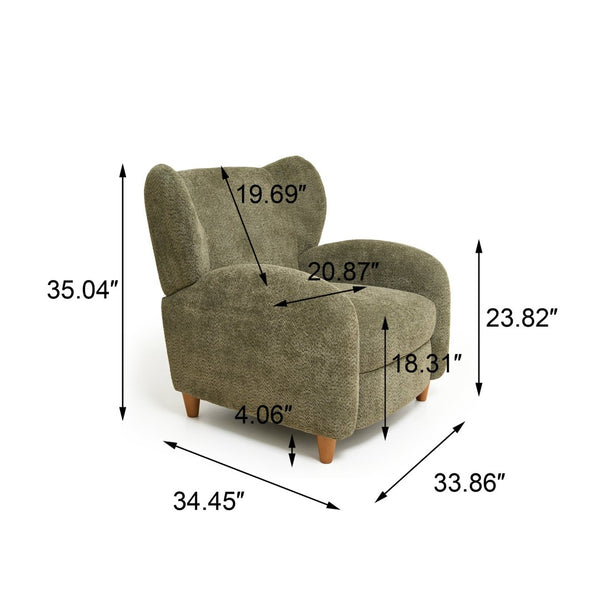 English Elm Nordic Chenille Accent Chair Curved Reclining Design for Reading Nook or Study Lounge Olive Green W2901P517651
