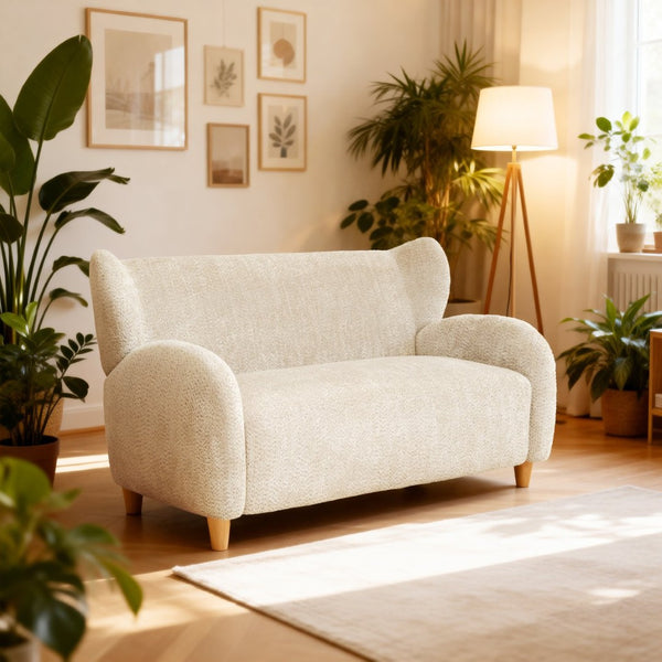 English Elm Nordic Curved Loveseat Chenille Upholstered Sculptural Sofa for Living Room Leisure Seating Camel W2901P517652